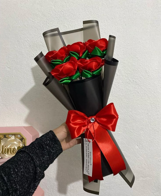 Red Rose Satin Bouquet - Handmade