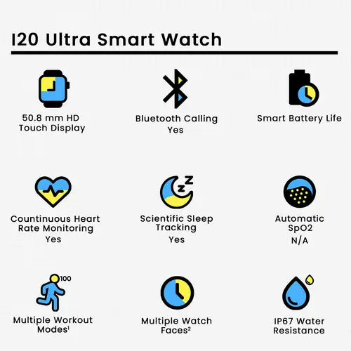 i20 Ultra Max Smart Watch With 7 Straps + Free Earbuds