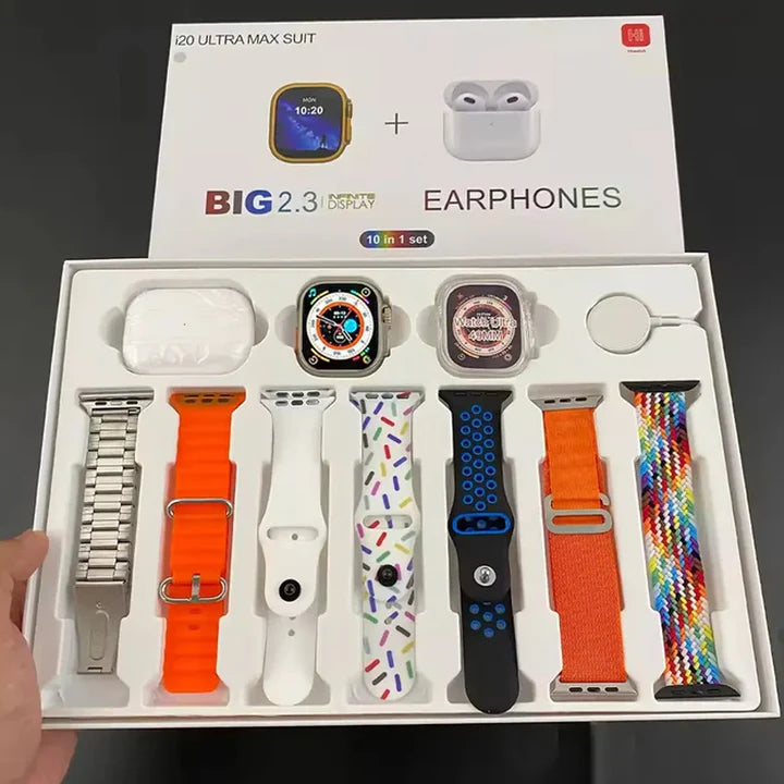 i20 Ultra Max Smart Watch With 7 Straps + Free Earbuds